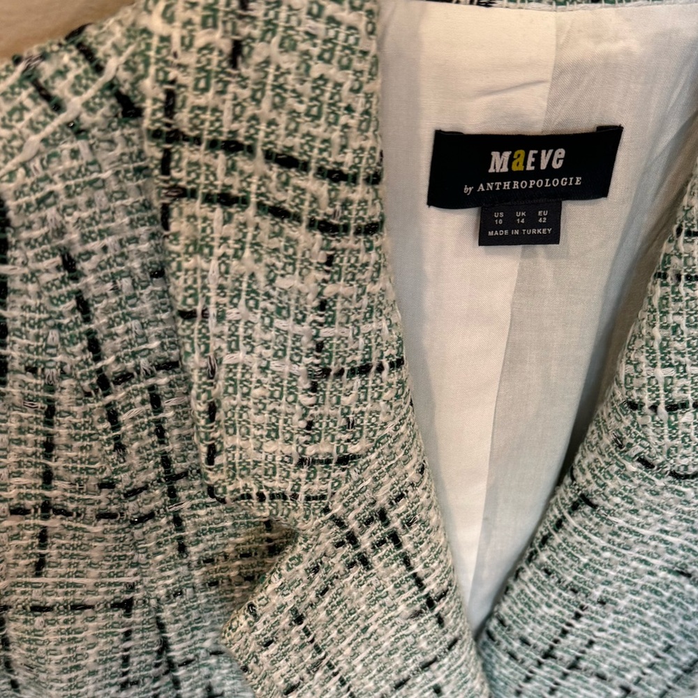 ANTHRO Tweed Vest Green Plaid Sleeveless Blazer Button Up Front Pockets Lined - Picture 7 of 10